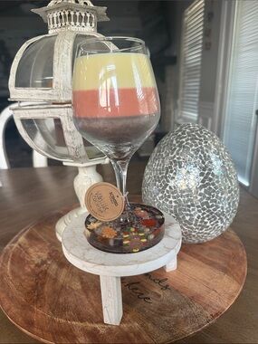🍁Thanksgiving🍁Handcrafted wine glass candle with epoxy resin base